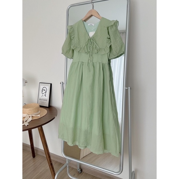 Váy babydoll tơ bèo cổ dáng dài - đầm maxi đi biển đi du lịch