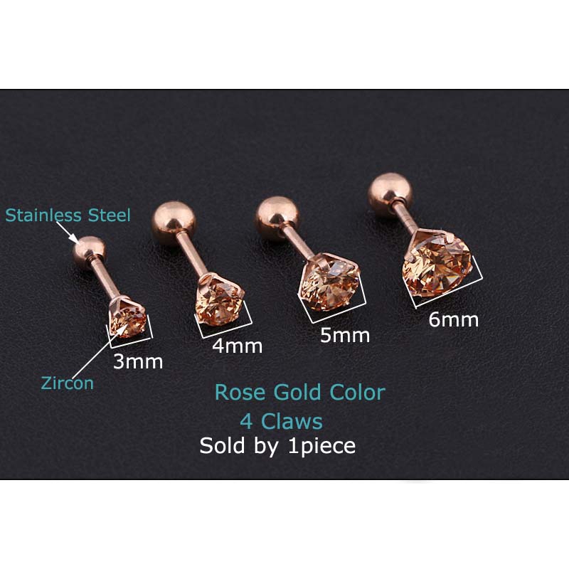Khuyên Tai Đơn Đính Đá Thời Trang Cá Tính 18g / 6mm
