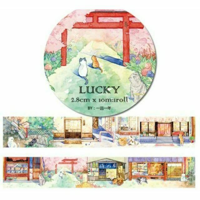 Băng dính trang trí Washi tape - Mẫu mèo Lucky