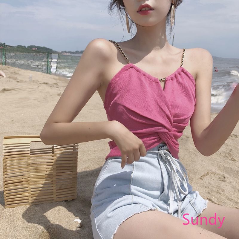 Áo croptop không tay màu trơn xinh xắn cho nữ