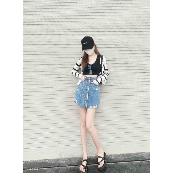VÁY QUẦN JEAN COTTON  NÚT KIỂU