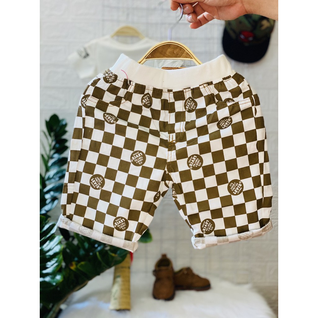 Quần bé trai size 15-24kg họa tiết kẻ kro nâu