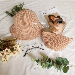 Set túi mũ cho bé bằng sợi thô