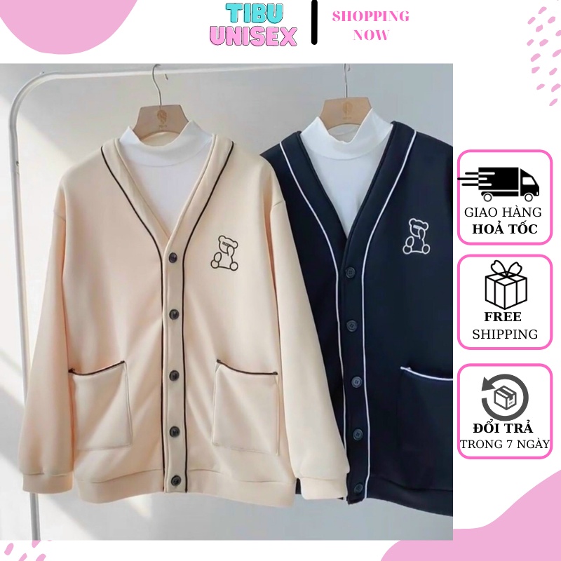 Áo Khoác Nỉ Bông CARDIGAN TIBU, Áo chống nắng Form Rộng thêu logo thỏ Ulzzang thời trang teen hè