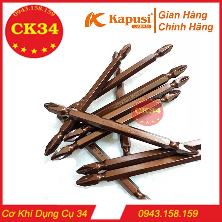 Bộ 10 mũi vít thép Nhật S2 Kapusi PH2 dài 100mm, mũi bắt vít công nghiệp 2 đầu 4 cạnh bake nam châm vĩnh cửu PH2x10mm