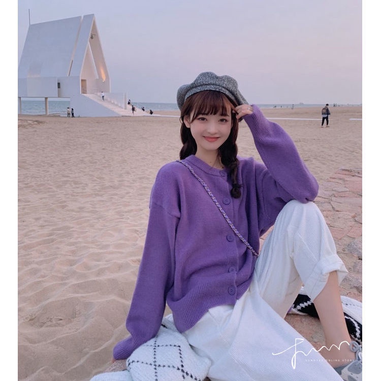 Áo Khoác cardigan Dệt Kim Cổ Tròn Dáng Ngắn Thời Trang Hàn Quốc 2022