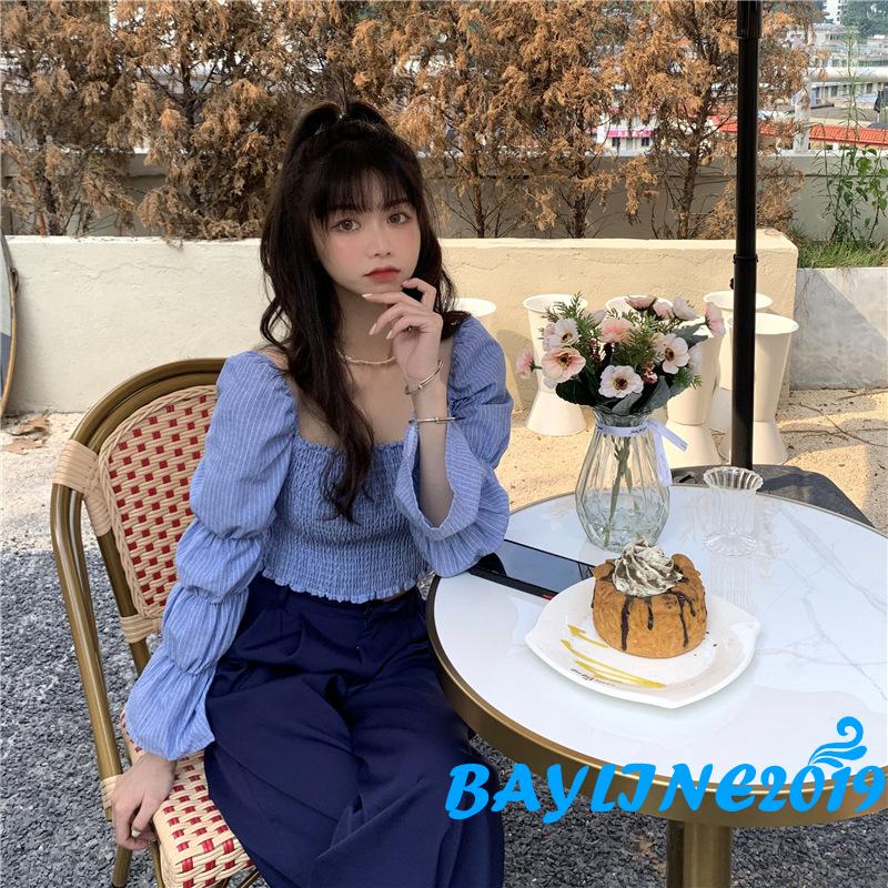 Áo Lửng Tay Dài Họa Tiết Sọc Thời Trang Quyến Rũ Cho Nữ