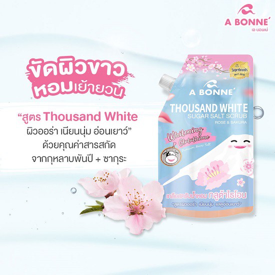 Muối Tắm trắng da A Bonne' Thousand White Sugar Salt Scrub - Hoa hồng & Hoa anh đào - 350g (Có Vòi) - [Hàng Cao Cấp] | BigBuy360 - bigbuy360.vn