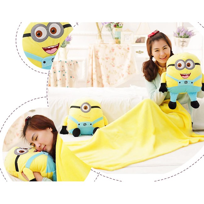 Set 2 Mền Gối Thú Bông 3 Trong 1 Kiểu Dáng Minion