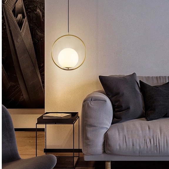 ĐÈN THẢ DECOR NORDIC PHONG CÁCH BẮC ÂU, ĐÈN THẢ CÀNH MẠ VÀNG CẦU THỦY TINH TRẮNG ĐỤC D150