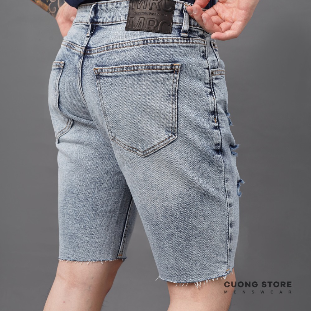 Quần short jean nam xanh rách MRC chất cotton cao cấp, form ôm vừa vặn, tôn dáng, trẻ trung - MENFIT