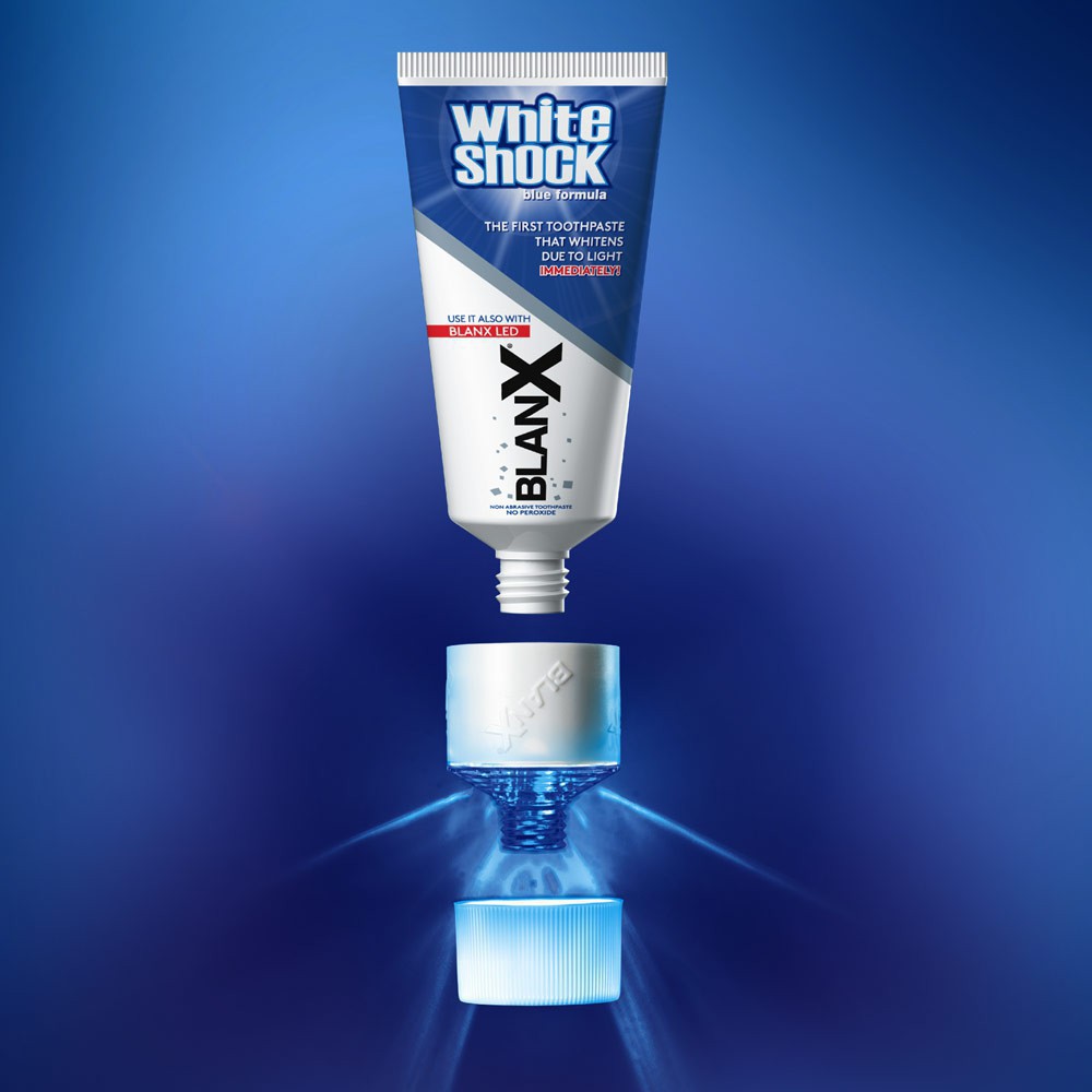 Kem Đánh Răng Blanx White Shock Power White Treatment Led Bite Trắng Sáng Kèm Đèn Led (50ml)