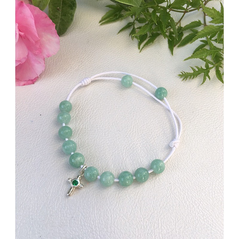 Vòng hạt gỗ Mân Côi đeo tay Chuỗi Công Giá Thánh giá bạc S925 corded jade Rosary bracelet