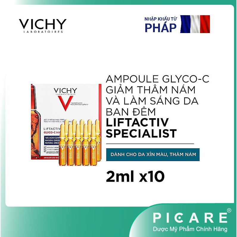 Vichy Tinh Chất Ban Đêm Cô Đặc Dưỡng Sáng Da,Mờ Thâm Nám Liftactive Specialist Glyco-C Night Peel Ampoules 2ml x 10 Ống.