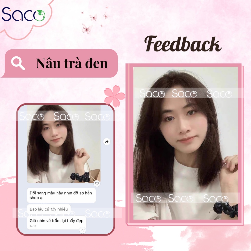 Thuốc nhuộm tóc thảo dược Saco màu Nâu Trà Đen không cần tẩy hay nâng tone chai 400ml