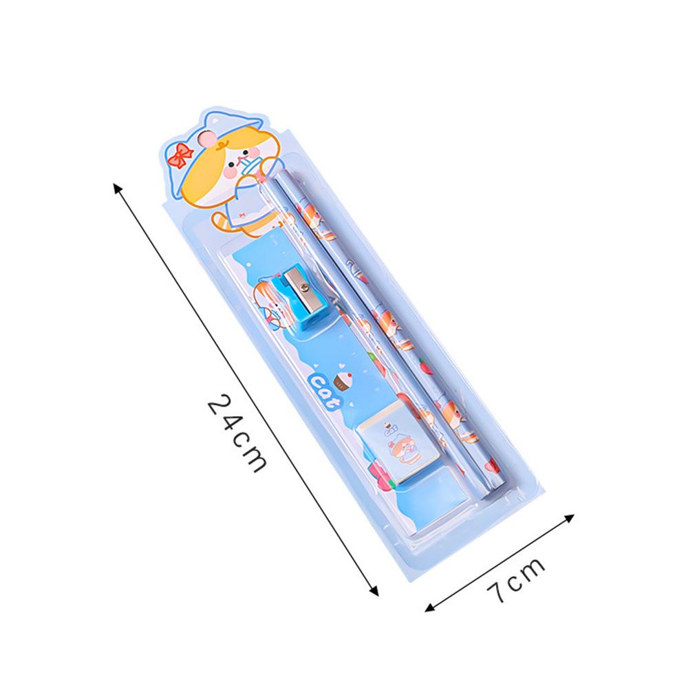 Sẻ 5 phụ kiện gồm bút chì + thước + gôm + đồ chuốt họa tiết hoạt hình dễ thương dùng làm đồ dùng học tập/ phần thưởng