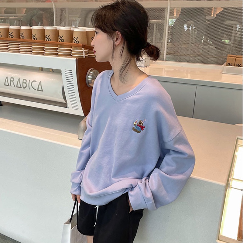 Áo thun nữ dài tay cổ chữ V thêu họa tiết thời trang mới 45691 | BigBuy360 - bigbuy360.vn