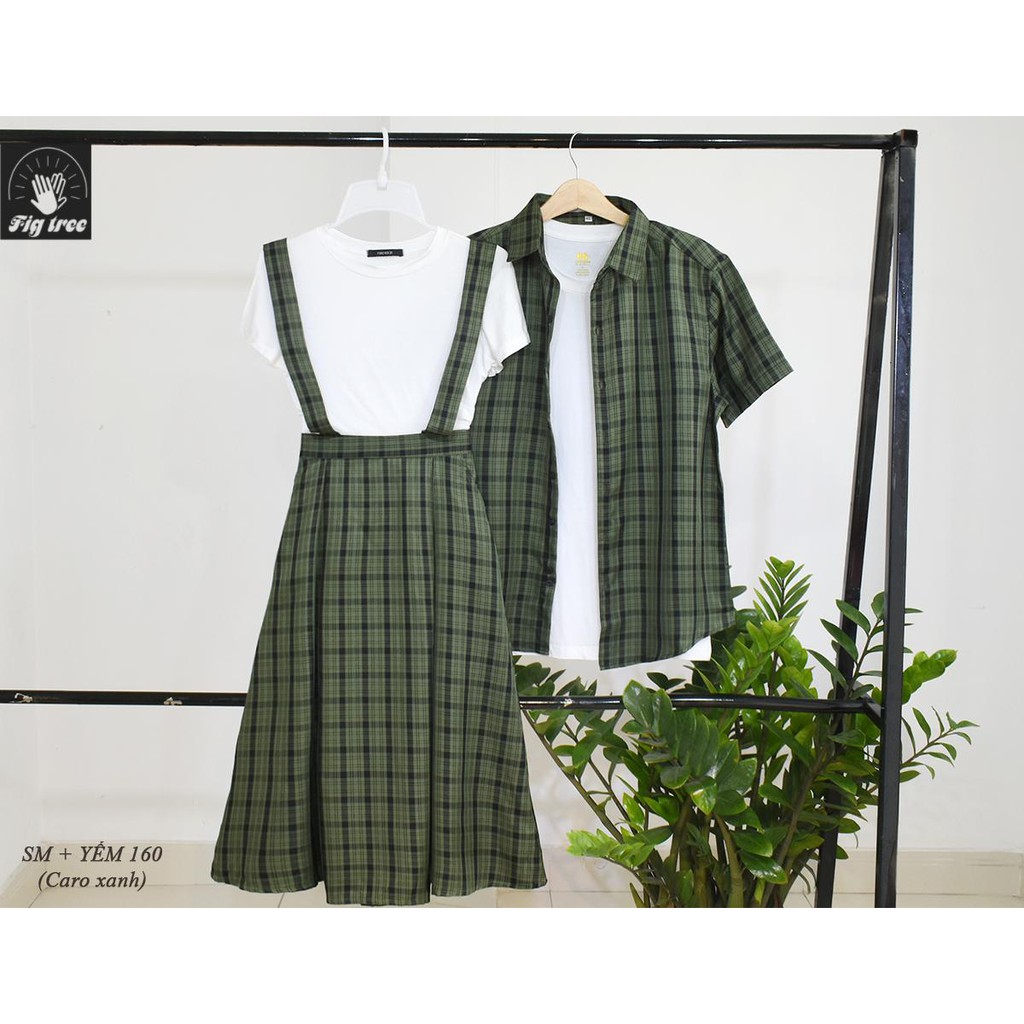 Set áo đôi sm nam +set yếm nữ (kèm thun) cá tính FIG TREE ( mã 160 xanh)