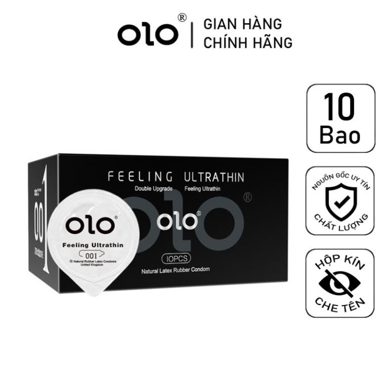 Bao Cao Su Siêu Mỏng OLO 001 Feeling Ultrathin Bao Cao Su Nhiều Gel Bôi Trơn Hộp 10 BCS