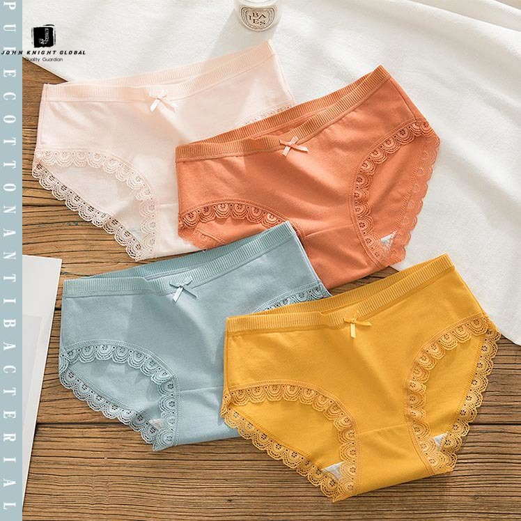 Quần Lót Cotton Lưng Vừa Màu Trơn Xinh Xắn Cho Nữ