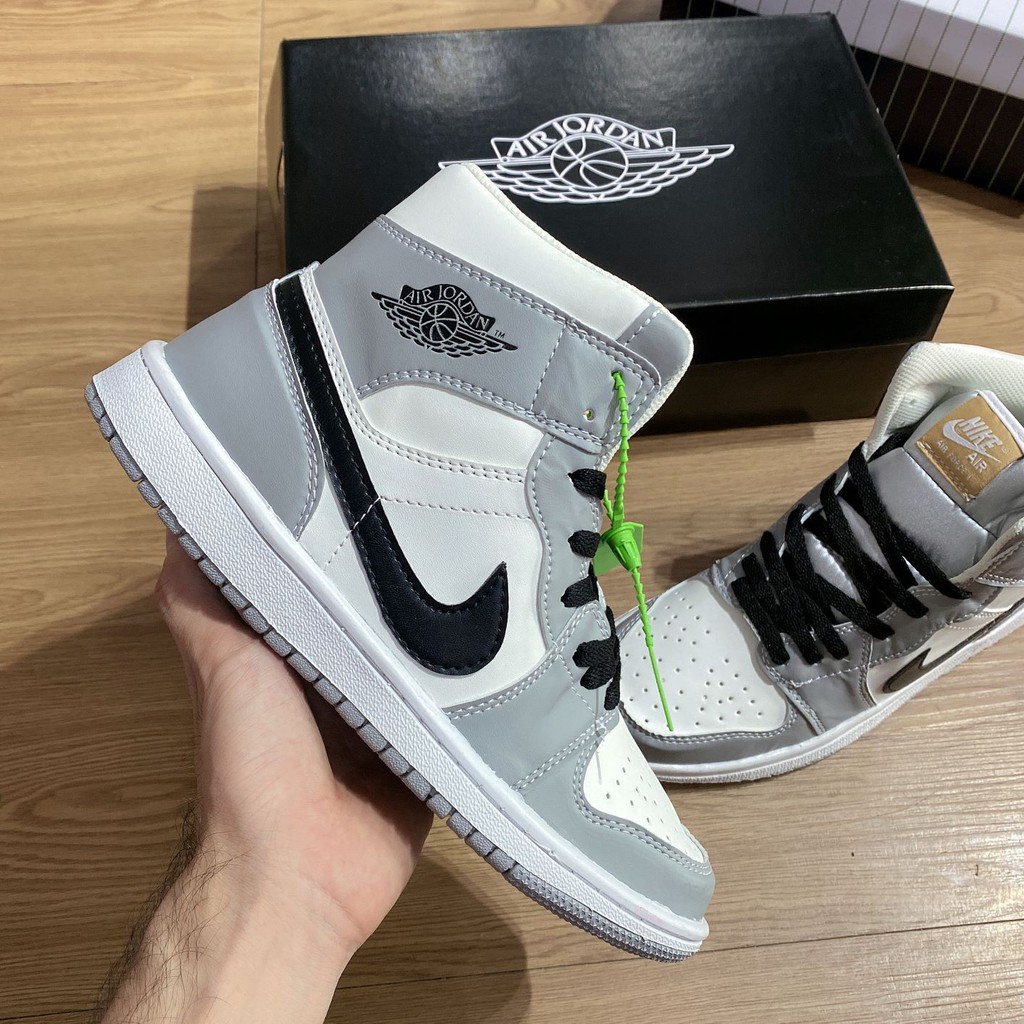 Giày jordan 1 cổ Cao❤️full bill + box❤️ jordan ghi xám cổ cao [ảnh thật + video] jordan xám ghi