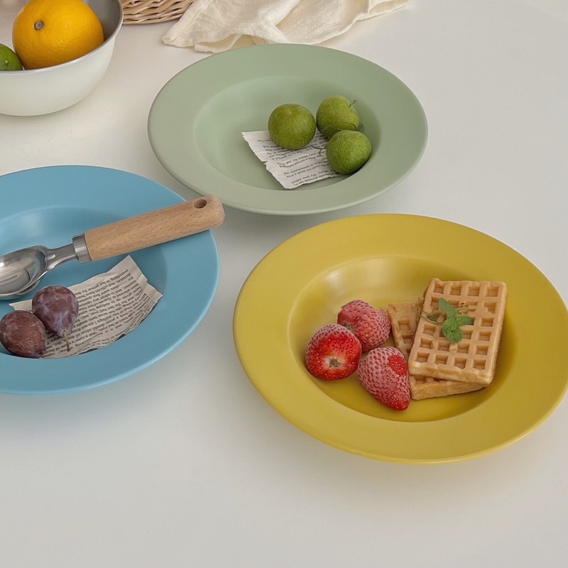 Đĩa sứ pasta, đĩa mũ rơm nhiều màu phong cách Hàn Quốc