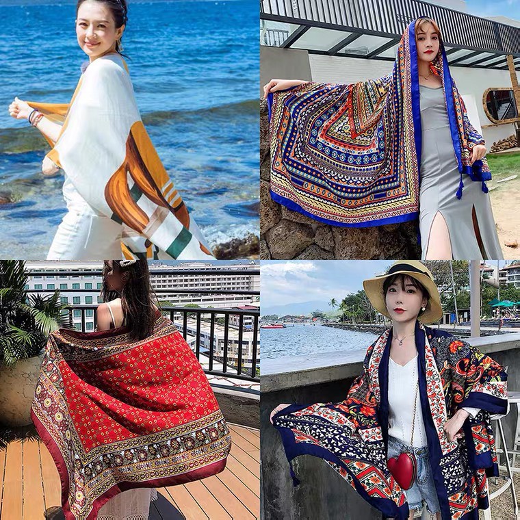 Khăn choàng đi biển boho - khăn choàng thổ cẩm phong cách vintage năng động cho nữ