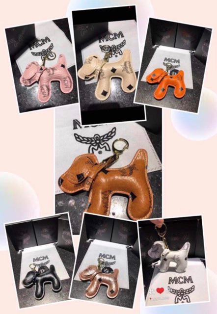 Balom màu kem size trung kèm móc khoá chó