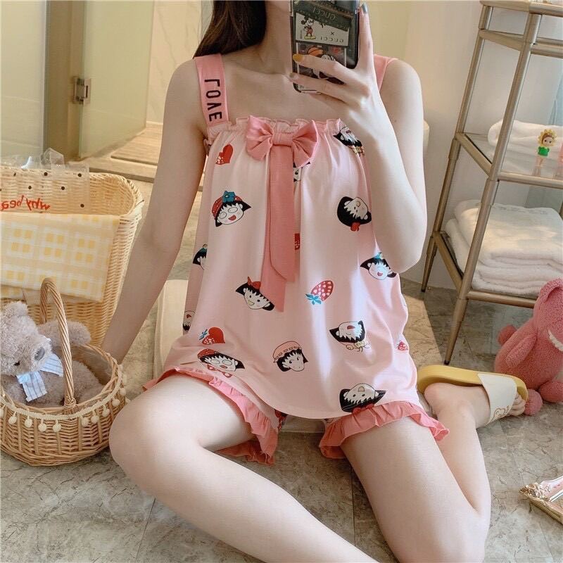 Đồ bộ nữ 2 dây FMSTYLE mặc nhà đi ngủ chất vải lụa cao cấp thoáng mát bộ đồ mặc nhà dễ thương 220327020