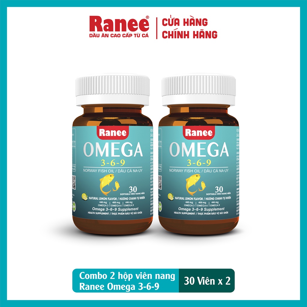 Combo 2 hộp Viên Nang Ranee Omega 3-6-9 (1 hộp 30 viên) - Khỏe tim, sáng mắt