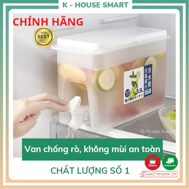Bình đựng nước có vòi để tủ lạnh 3,5L nhựa chịu nhiệt an toàn tiện lợi, bình nước ép hoa quả K-house Smart