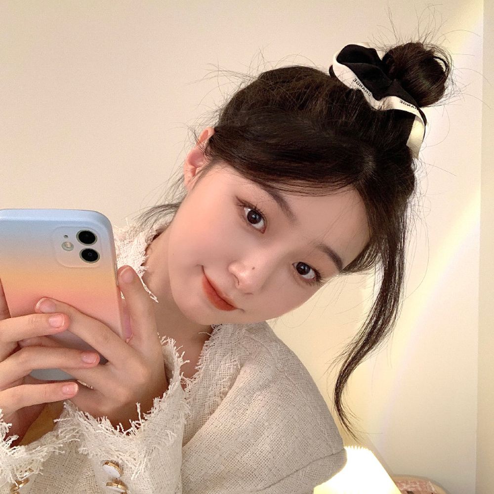 Dây buộc tóc co giãn màu trơn in chữ phong cách Hàn Quốc thanh lịch dễ thương cho nữ