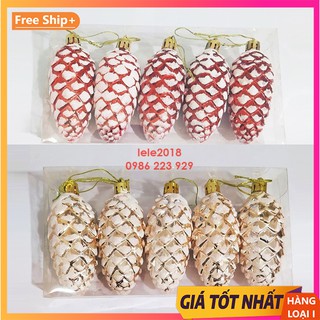 Hộp 5 quả thông phủ tuyết trắng trang trí cây thông Noel giáng sinh