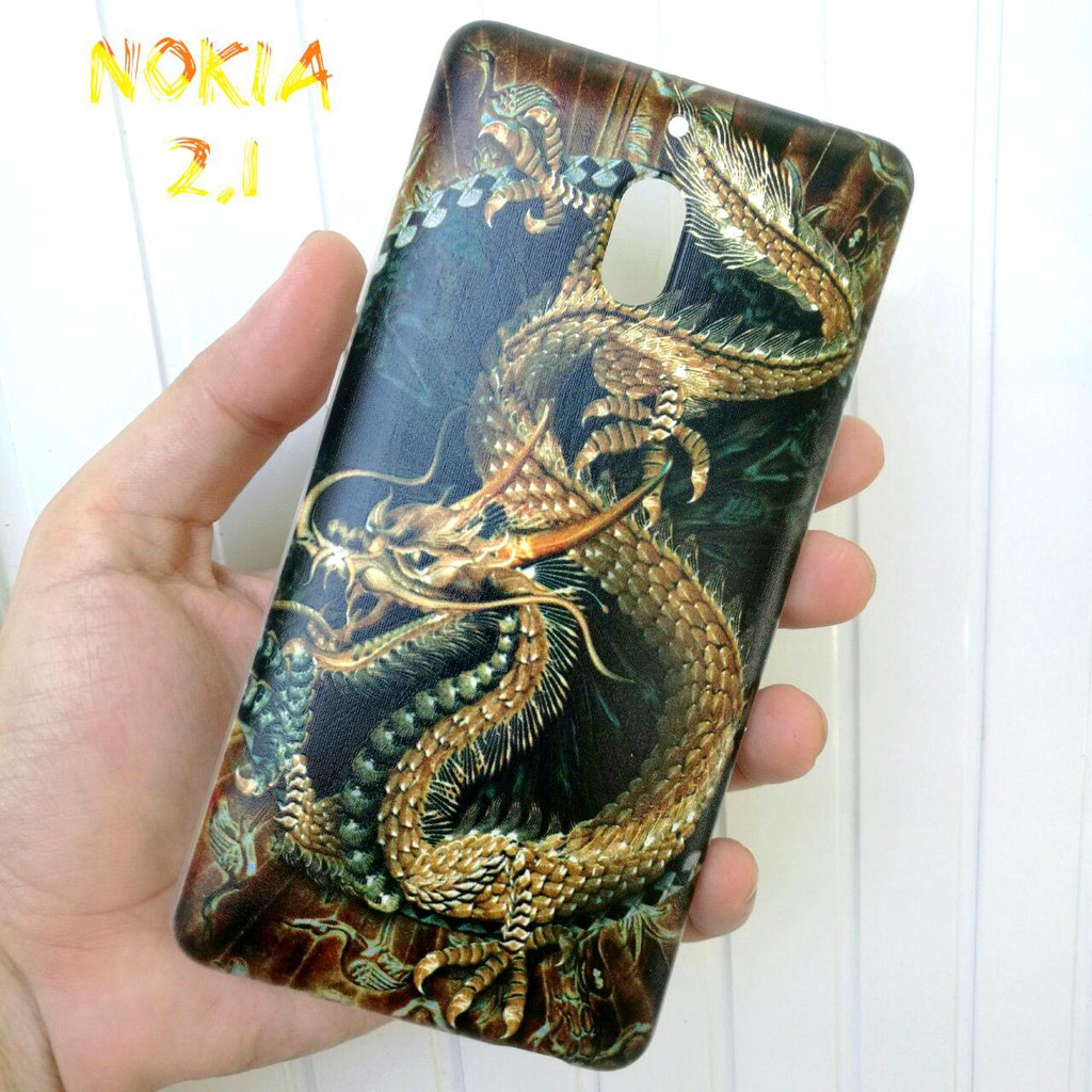 Ốp Lưng Nokia 2.1 Rồng Vàng Nền Đen 3D