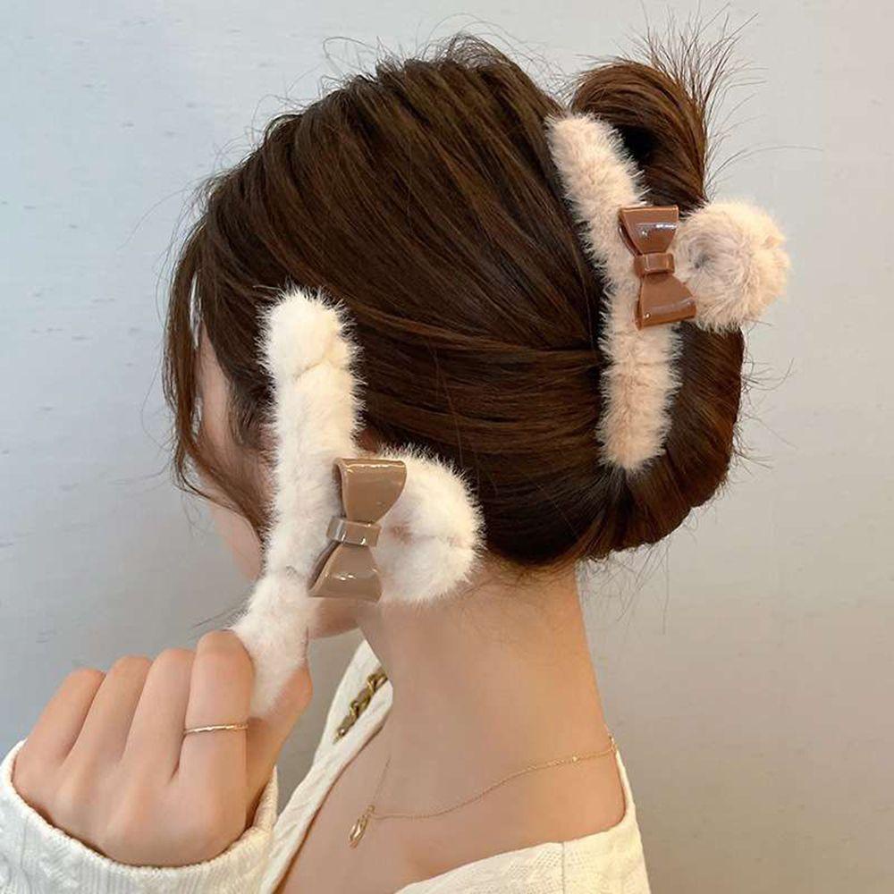 Kẹp Tóc Càng Cua Đính Nơ Vải Lông Thanh Lịch