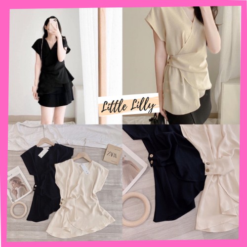 👚HÀNG CAO CẤP👚Áo lụa vạt chéo khuy gỗ cổ tim thiết kế cao cấp hottrend 2021