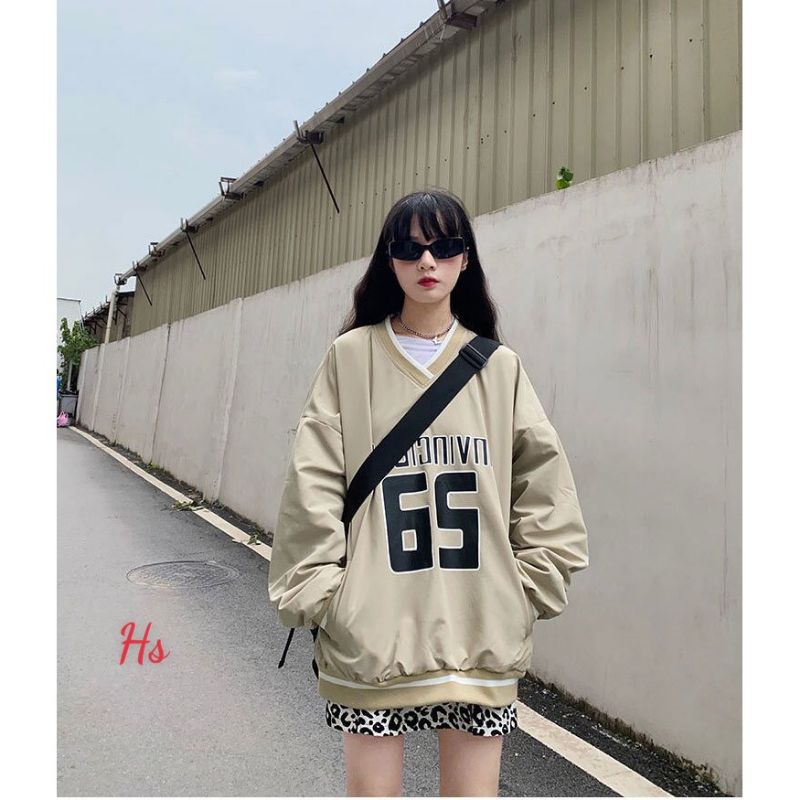 Áo sweater unisex nam nữ,áo khoác nỉ kiểu bomber form rộng tay phồng cánh dơi in số 65 phong cách hàn