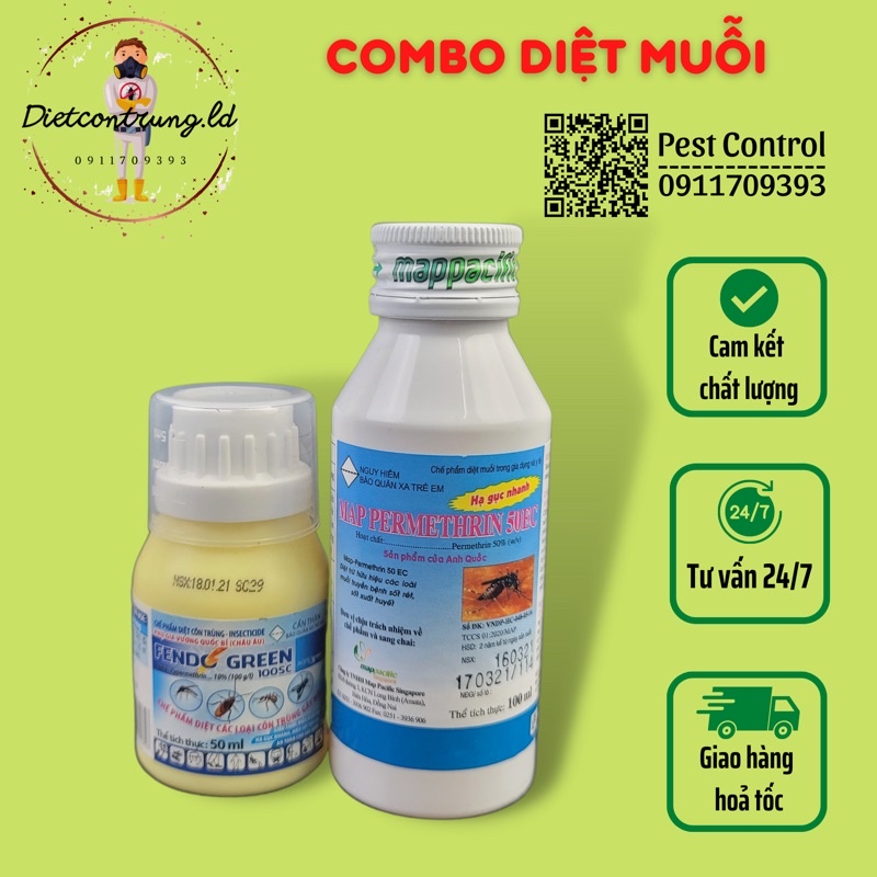 Combo 2 lọ thuốc diệt muỗi map permethrin (100ml) + fendo green (50ml (bám dính và tồn lưu)