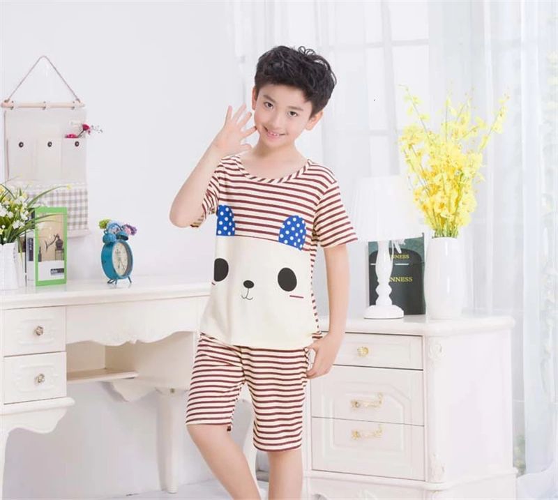 Set Đồ Ngủ Ngắn Tay In Họa Tiết Gấu Dễ Thương Dành Cho Các Bé