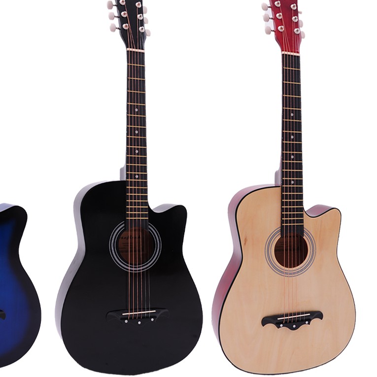 Đàn guitar acoustic PLK màu gỗ size 41inch cutaway nhỏ gọn kèm bao đàn 3 lớp và capo màu