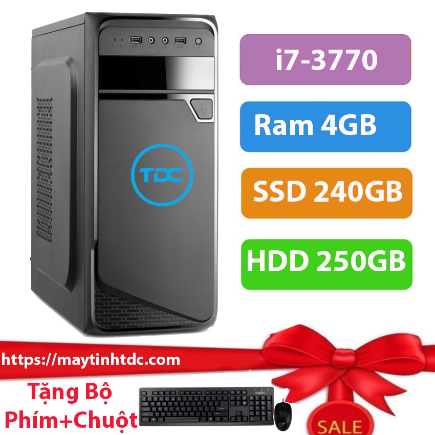 Máy tính để bàn MAX PC CPU Core i7 3770 Ram 4GB SSD 240GB+HDD 250GB+ Qùa tặng bộ phím chuột, bàn di chuột
