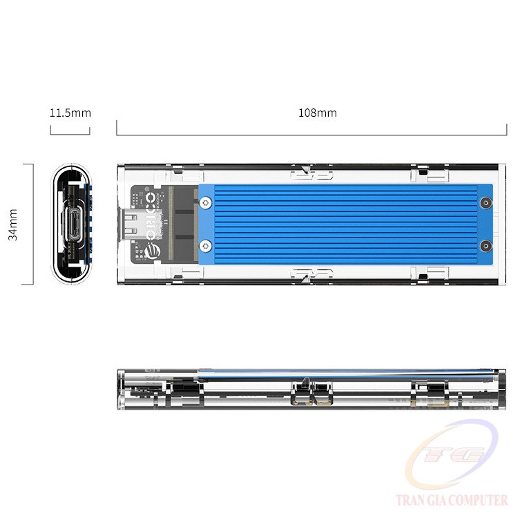 Hộp đựng ổ cứng M2 NVME ORICO TCM2-C3 giao tiếp USB 3.0 và USB Type C