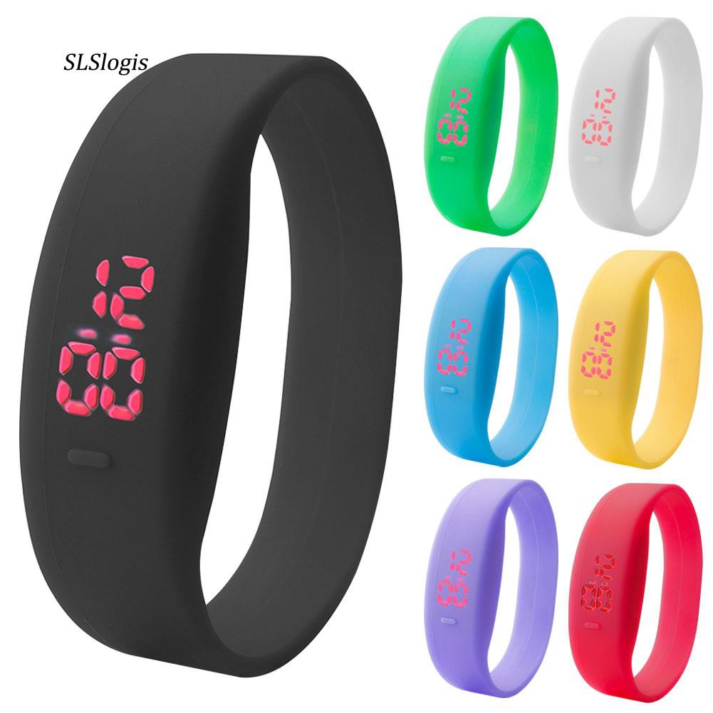 Đồng hồ điện tử màu trơn Unisex dây đeo silicon thể thao