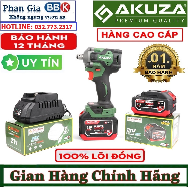 Máy siết bulong cao cấp AKUZA Không chổi than - Pin 10 CELL