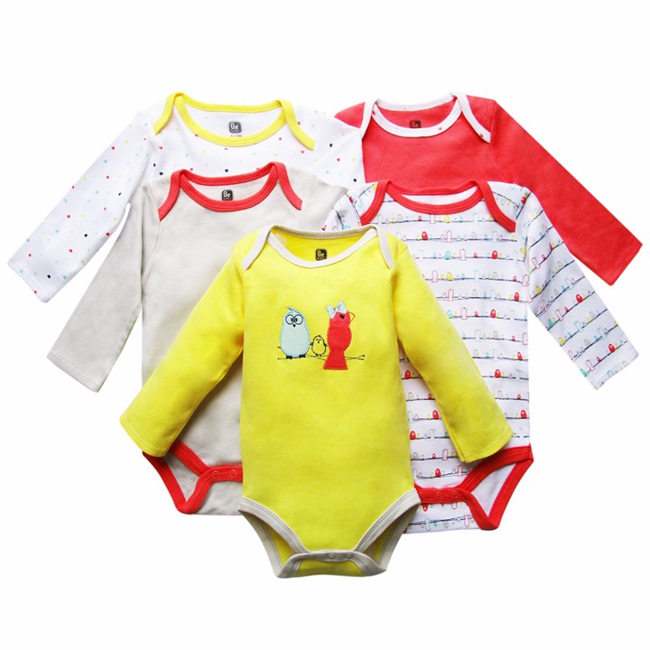 Set 5 Bodysuit Dài Tay Dành Cho Bé Gái Từ 0~12 Tháng mẫu ngẫu nhiên