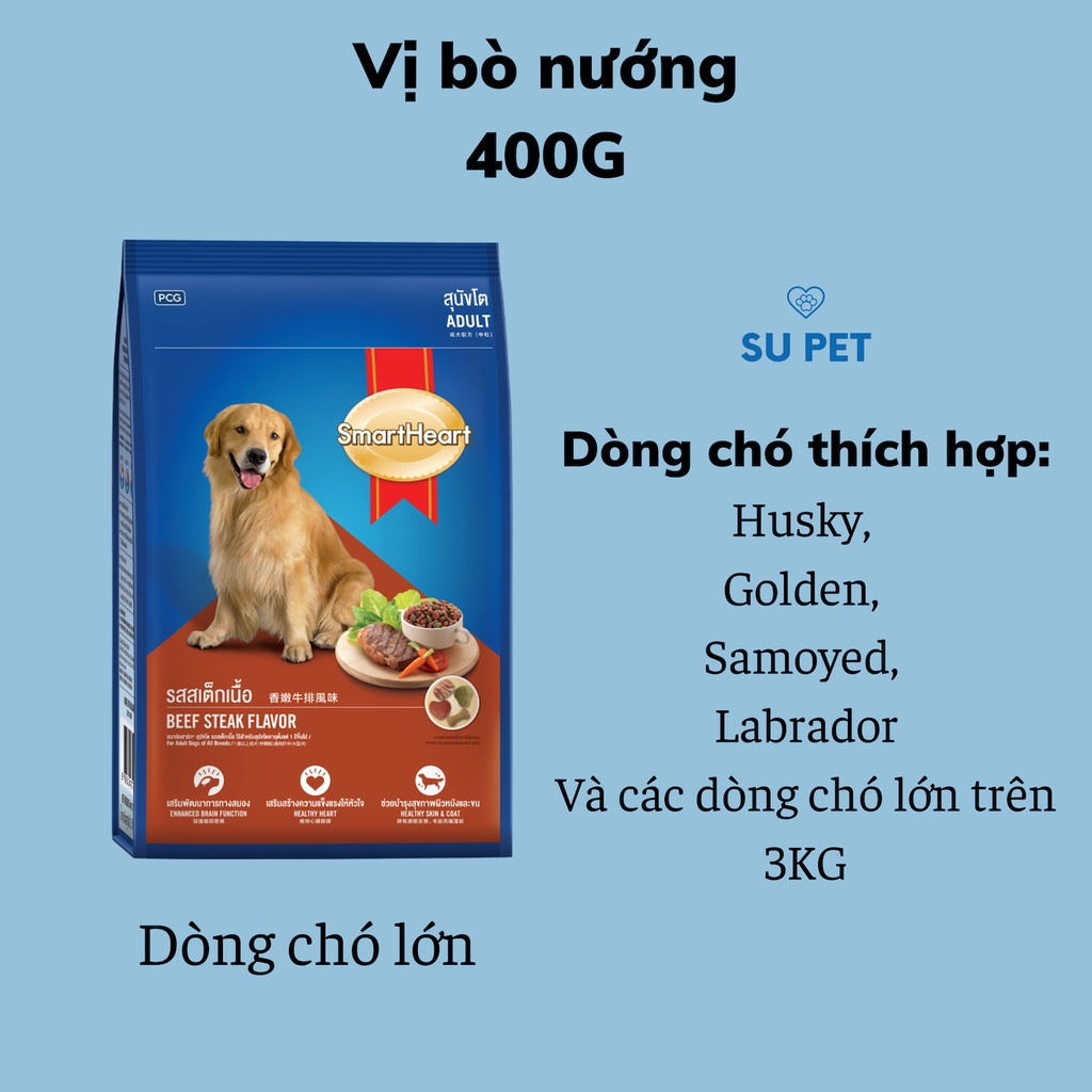 [Mã PET50K giảm Giảm 10% - Tối đa 50K đơn từ 250K] Thức ăn cho mọi giống chó vị bò nướng Smartheart 400G