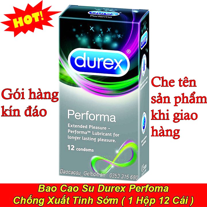 Bao Cao Su Durex Perfoma Chống Xuất Tinh Sớm - Kéo Dài Thời Gian Quan Hệ - Bao Cao Su Siêu Mỏng ( 1 Hộp 12 Cái )