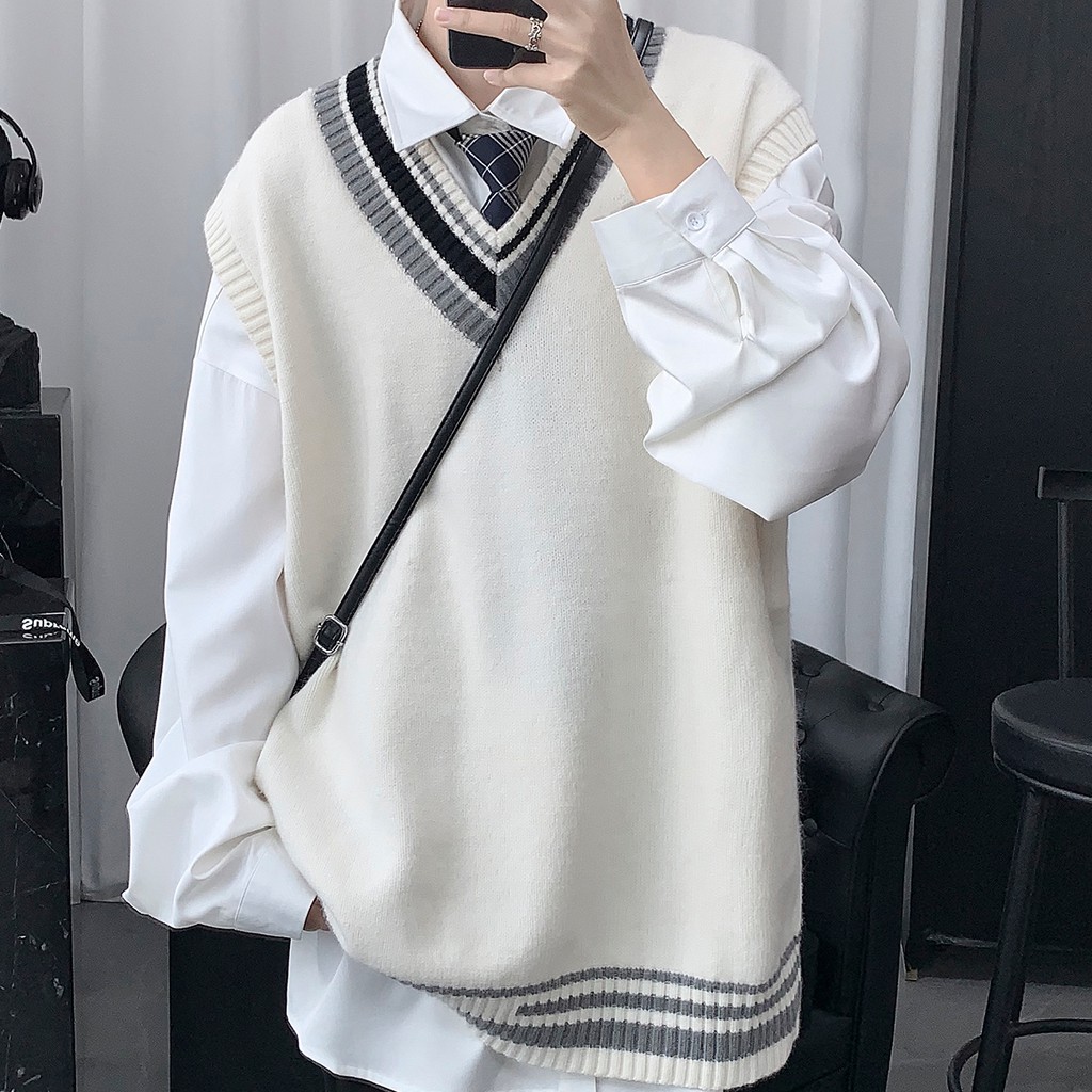 Áo sweater nam áo len không tay thiết kế đơn giản thời trang cho nam áo len kẻ áo thu đông nam áo sweater không tay đồ đông nam
