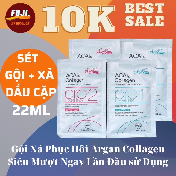 Cặp Dầu Gội Xả Soft Argan Acai Collagen Phục Hồi Siêu Mượt 22ml*2 MINI SIZE