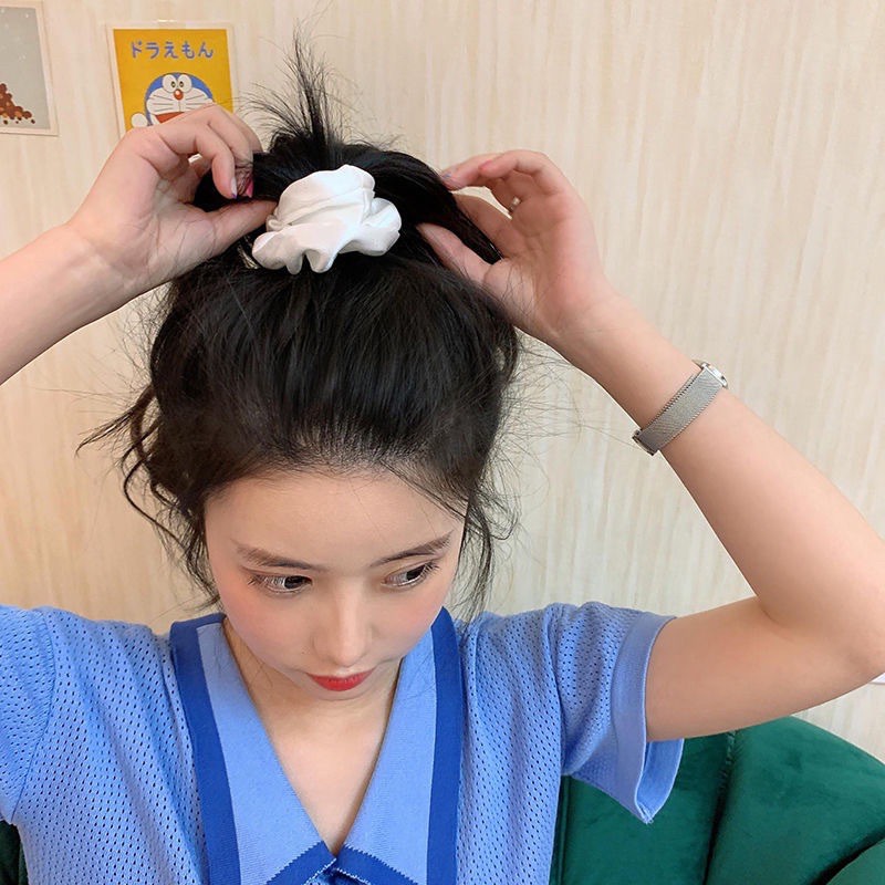 Cột tóc vải scrunchies buộc tóc vải trơn bóng hot trend